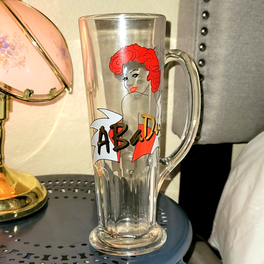 Beer mug glass Abadu "forever" red hair girl 8.5in